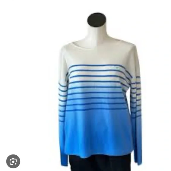 Vineyard Vines 100% Cashmere blue and white striped sweater size Medium - Picture 1 of 5